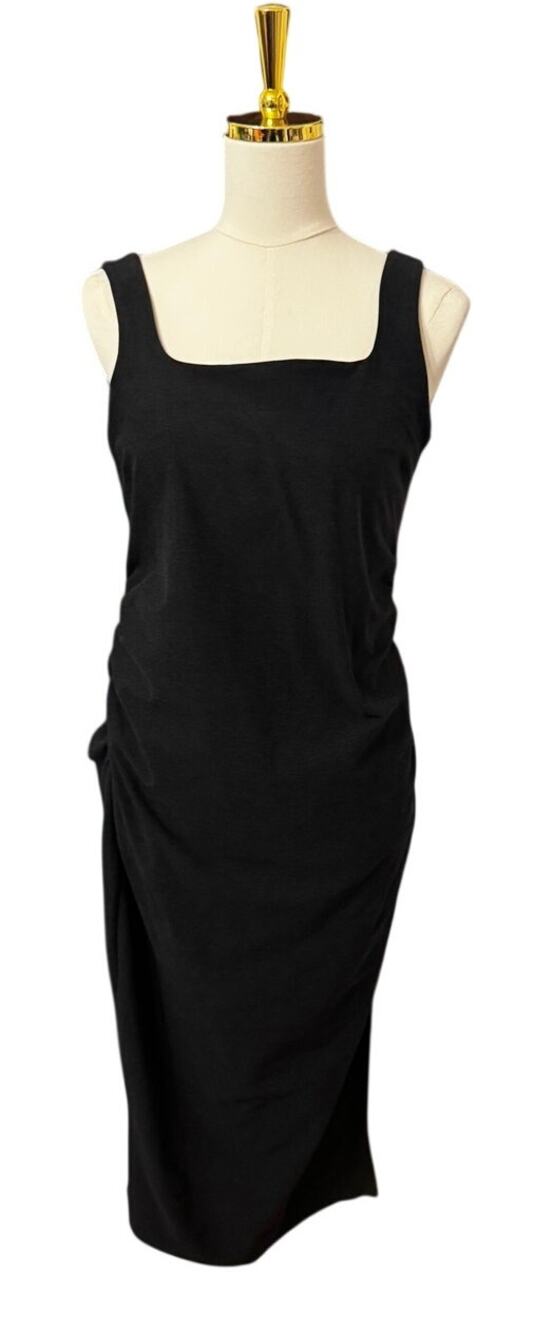 Beyond the Bump by Beyond Yoga Black Ruched Maternity Dress Built-In Bra Size L